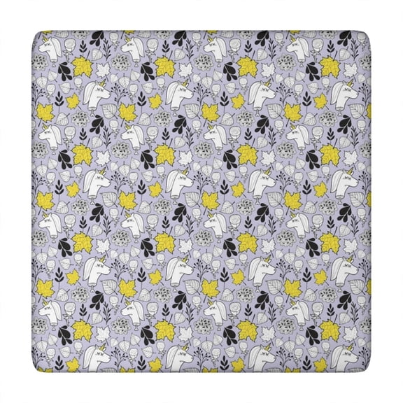 Cartoon Unicorn Leaf Pattern Square Fitted Tablecloth with Elastic Edge,Square Table Cover,Washable Elastic Table Cover for Home Kitchen Party Decor 34"x34"