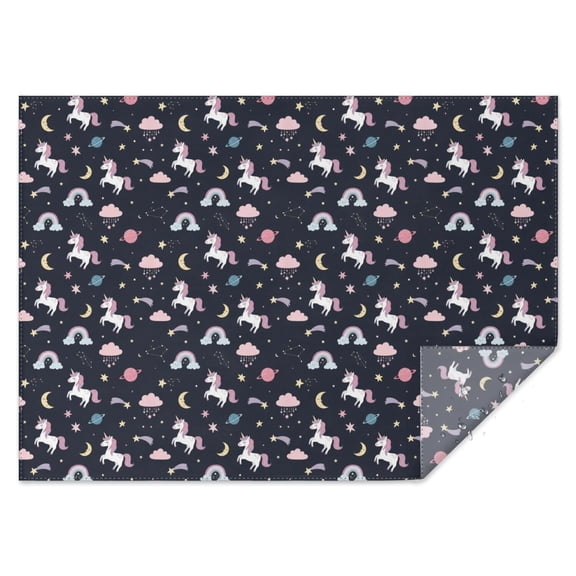 Cartoon Unicorn Moon Cloud Rainbow Planet Rectangle Tablecloth 60"x84",Waterproof Polyester Rectangle Table Cloth, Wipeable Spillproof Polyester Tablecloth for Dining, Camping, Indoor and Outdoor