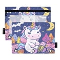 thumbnail image 1 of Cartoon Unicorn Moon Corn 2 Pack Pencil Pouch for 3 Ring Binder Smooth Zipper Folders with Pockets Clear Window Pencil Case, 1 of 6