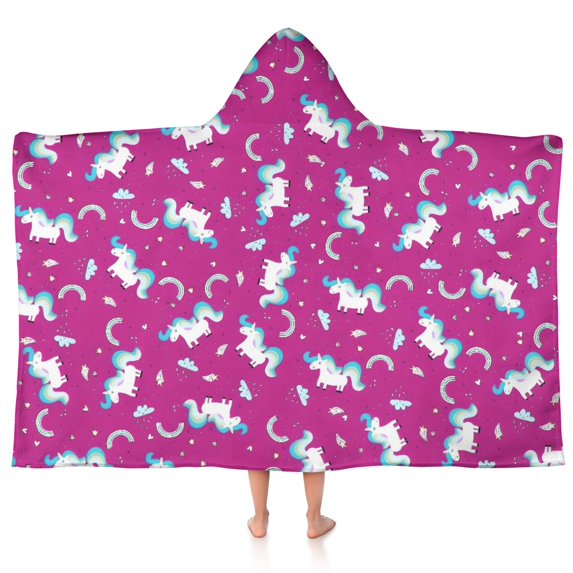 Cartoon Unicorn Pattern Hooded Bath Towel,50"x30" for Ages 3 To 12 Kids, Quick Dry Lightweight Soft Microfiber Hood Beach Towel Cover Up for Kids
