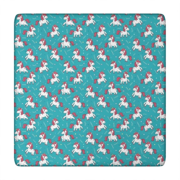 Cartoon Unicorn Pattern Square Fitted Tablecloth with Elastic Edge,Square Table Cover,Washable Elastic Table Cover for Home Kitchen Party Decor 34"x34"