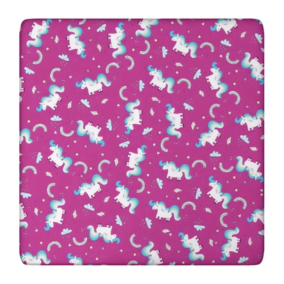 Cartoon Unicorn Pattern Square Fitted Tablecloth with Elastic Edge,Square Table Cover,Washable Elastic Table Cover for Home Kitchen Party Decor 36"x36"