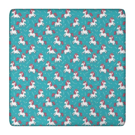 Cartoon Unicorn Pattern Square Fitted Tablecloth with Elastic Edge,Square Table Cover,Washable Elastic Table Cover for Home Kitchen Party Decor 36"x36"