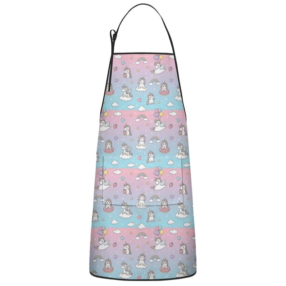Cartoon Unicorn Rainbow Cloud Balloon Apron-Garden Aprons for Women with Pockets-Cotton Linen Waterproof Kitchen Cooking Gardening Aprons Adjustable for Kitchen,Cooking,BBQ and Salon 33x27 Inch