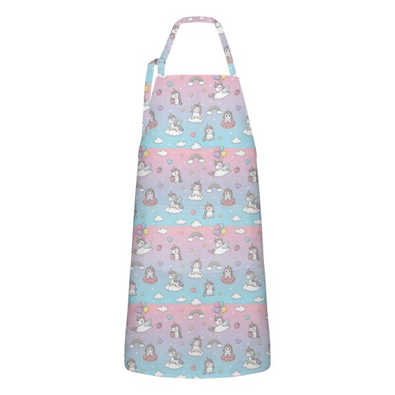 Cartoon Unicorn Rainbow Cloud Balloon Apron-Garden Aprons for Women with Pockets-Cotton Linen Waterproof Kitchen Cooking Gardening Aprons Adjustable for Kitchen,Cooking,BBQ and Salon 33x27 Inch
