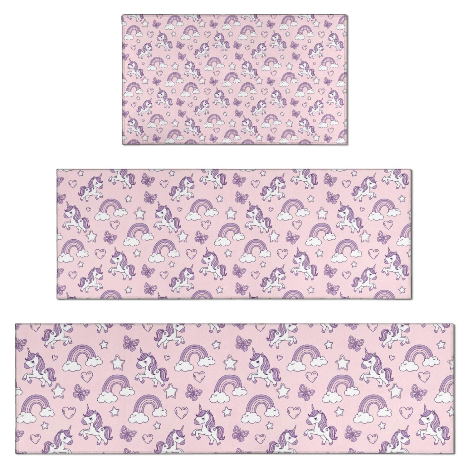 Heart Rug Cartoon Cartoon Unicorn Rainbow Cloud Butterfly Star Heart Pattern Kitchen Rugs ...
