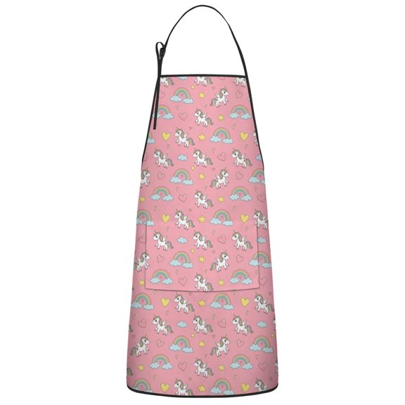 Cartoon Unicorn Rainbow Cloud Heart Star Apron-Garden Aprons for Women with Pockets-Cotton Linen Waterproof Kitchen Cooking Gardening Aprons Adjustable for Kitchen,Cooking,BBQ and Salon 33x27 Inch
