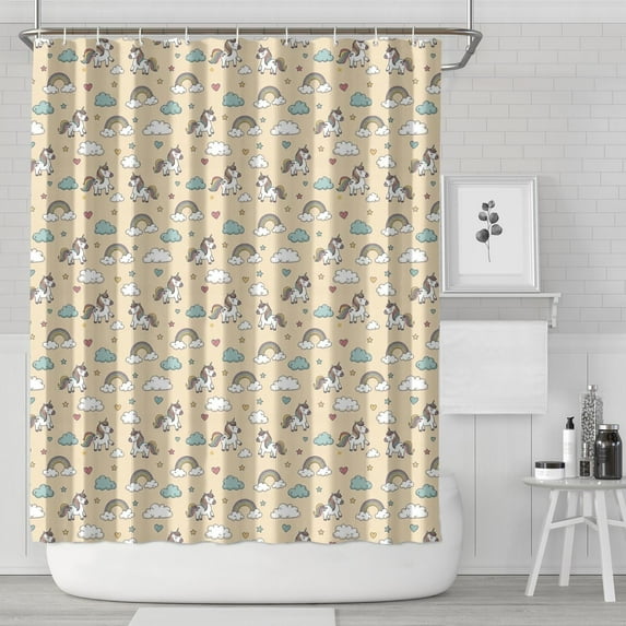 Cartoon Unicorn Rainbow Cloud Heart Star Pattern Shower Curtain 72"x84" ,Bathroom Decorative Shower Curtains Set with 12 Hooks,Modern Waterproof Washable Shower Curtain