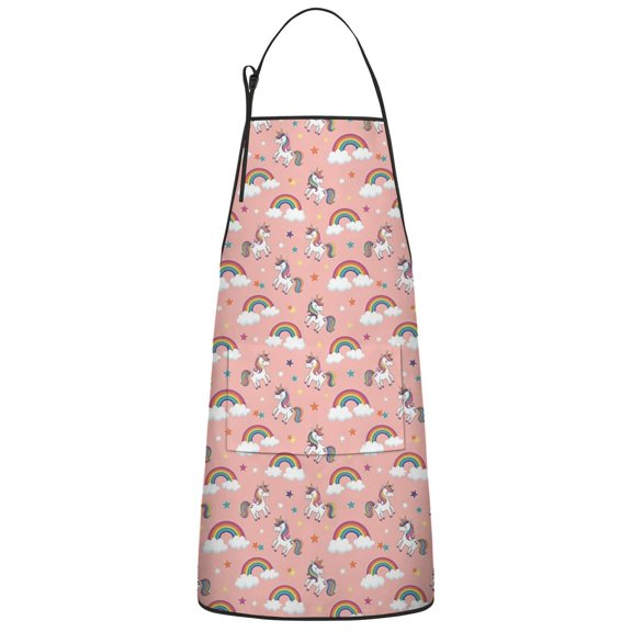 Cartoon Unicorn Rainbow Cloud Star Apron-Garden Aprons for Women with Pockets-Cotton Linen Waterproof Kitchen Cooking Gardening Aprons Adjustable for Kitchen,Cooking,BBQ and Salon 33x27 Inch