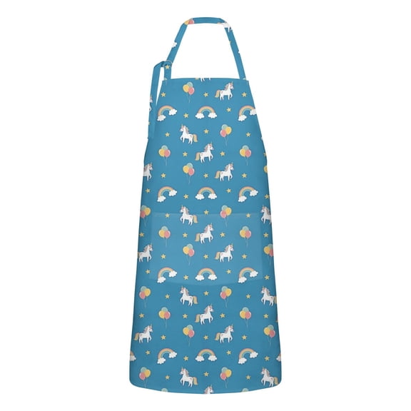 Cartoon Unicorn Rainbow Cloud Star Balloon Apron-Garden Aprons for Women with Pockets-Cotton Linen Waterproof Kitchen Cooking Gardening Aprons Adjustable for Kitchen,Cooking,BBQ and Salon 33x27 Inch