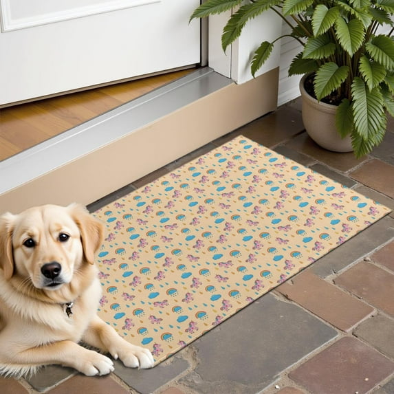 Cartoon Unicorn Rainbow Raindrop Cloud Pattern Door Rugs,Washable Non Slip Door Mats Indoor,Decorative Door Mats,Entry Mat Indoor for Entrance,Bedroom,Kitchen,Bathroom,16"x24"