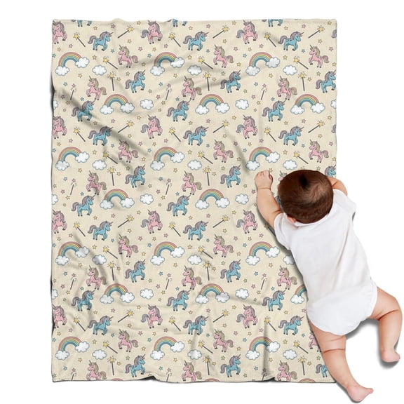 Cartoon Unicorn Rainbow Star Magic Wand Cloud Blanket,Comfortable Soft Lamb Wool Throw Blanket,All Season,Warm Lightweight Blankets for Sofa Bed Couch Living Room Chair,30"x40"