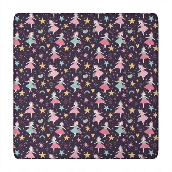 Cartoon Unicorn Star Heart Pattern Square Fitted Tablecloth with Elastic Edge,Square Table Cover,Washable Elastic Table Cover for Home Kitchen Party Decor 34"x34"