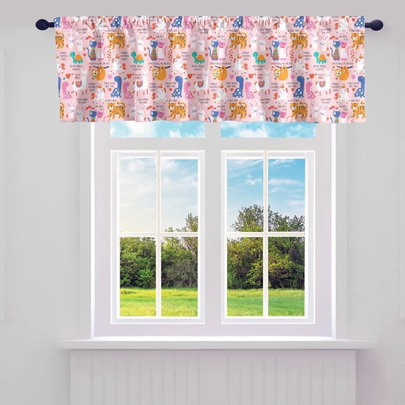 Cartoon Unicorn Valance Curtains 52" W X 18" L,Wildlife Dinosaur Alpaca Rabbits Window Curtains,Lovely Animals Cat Window Treatment Valances for Bedroom RV