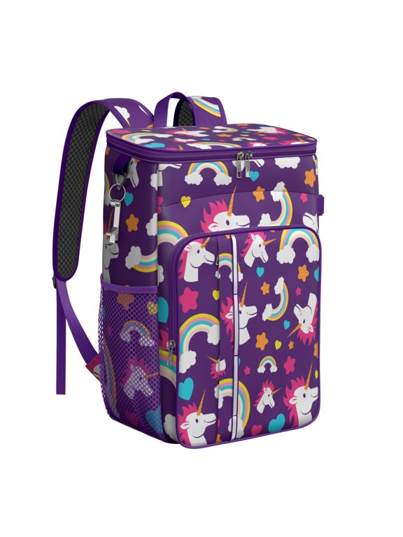 Cartoon Unicorn and Donut Print Cooler Backpack – Leakproof Insulated Bag with Cute Rainbow Design, Ideal for Outdoor, School & Work