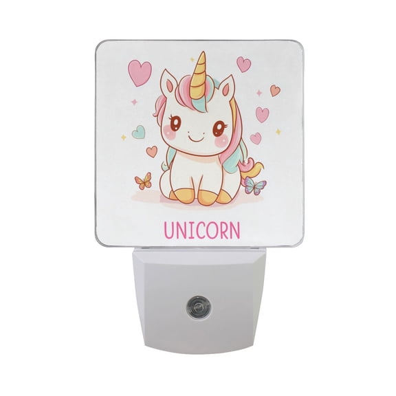 Cartoon Unicorns with Butterflies Hearts LED Night Light with Smart Sensor Plug Into Wall Dusk to Dawn 2 packs