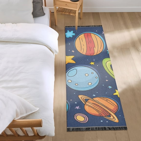 Cartoon Universe Planet Bedroom Runner Rug 2'x 6' Non Slip Carpet Indoor Home Area Rug Living Room