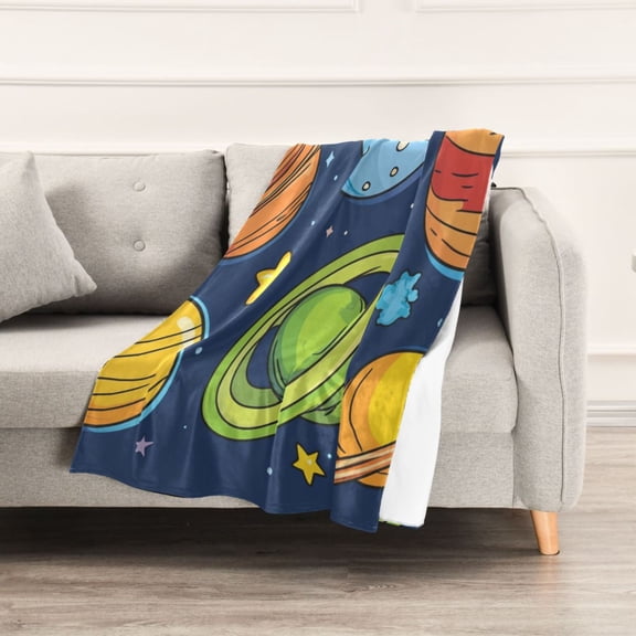 Cartoon Universe Planet Throw Blanket 60" x 90" Soft and Warm Blankets for Couch Sofa and Bed