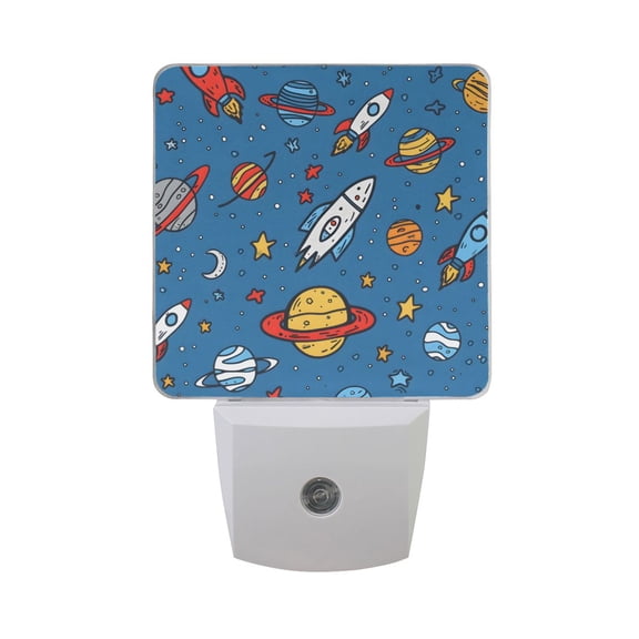 Cartoon Universe Stars Planets Spaceships LED Night Light with Smart Sensor Plug Into Wall Dusk to Dawn 2 packs