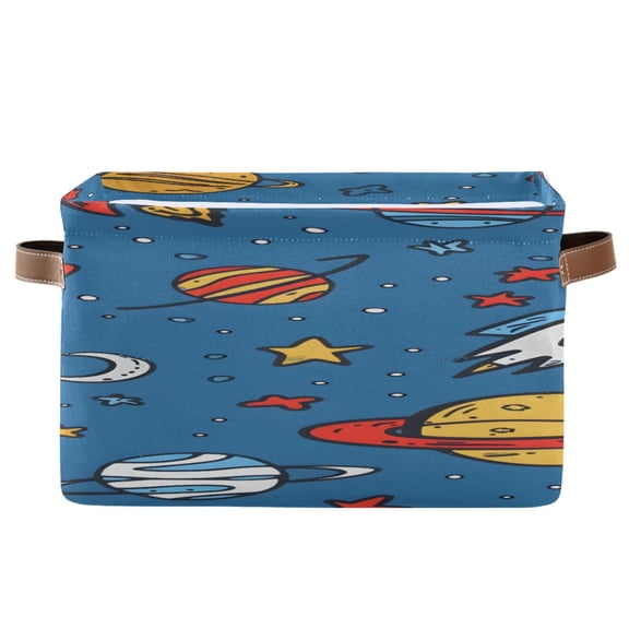 Cartoon Universe Stars Planets Spaceships Square Storage Bins with Handles Collapsible Containing Box 1 Pack