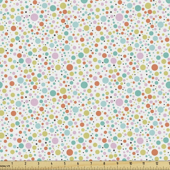 Cartoon Upholstery Fabric by the Yard, Pastel Abstract Circles Little Rounds Polka Dots Creative Shower Motif, Decorative Fabric for DIY and Home Accents, Multicolor by Ambesonne
