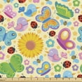 thumbnail image 1 of Cartoon Upholstery Fabric by the Yard, Spring Themed Vivid Colored Seasonal Elements Blooming Flowers Ladybugs Bees Birds, Decorative Fabric for DIY and Home Accents, Multicolor by Ambesonne, 1 of 5