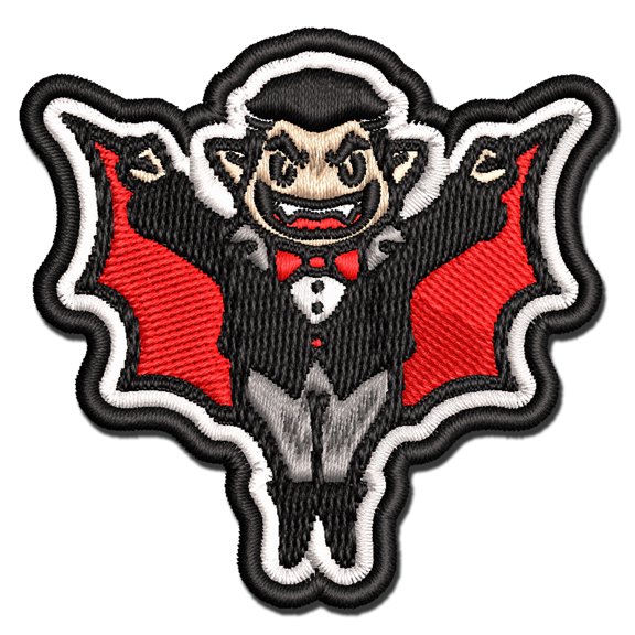 Cartoon Vampire Man Halloween Dracula Applique Multi-Color Embroidered Iron-On Patch - 2.0 Inch Mini