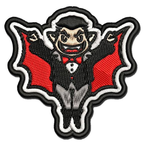 Cartoon Vampire Man Halloween Dracula Applique Multi-Color Embroidered Iron-On Patch - 2.5 Inch Small