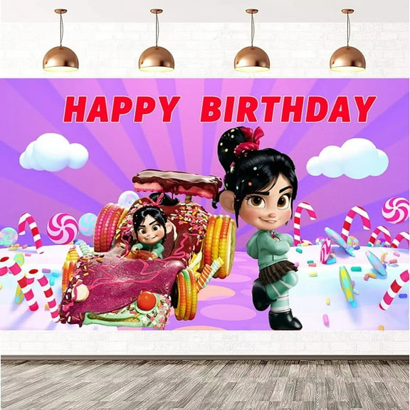 Cartoon Vanellope Birthday Backdrop Banner Party Supplies Happy Birthday Party Decorations 35''×30''