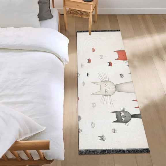 Cartoon Various Size Cats Runner Area Rug 2x6 Soft Non-Slip Washable Bedside Carpet for Hallway Bedroom Living Room Home Decor