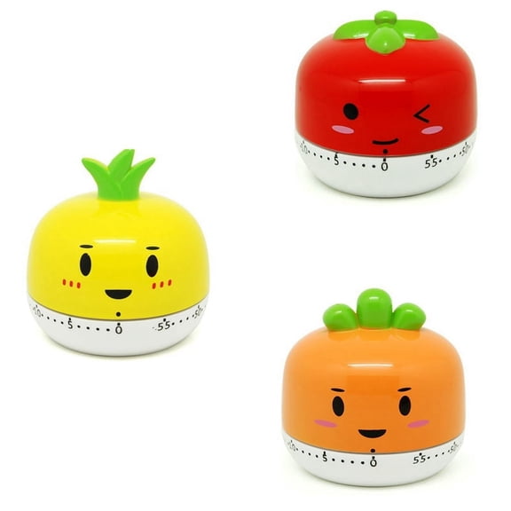 Plastic 3-Pack Countdown for Kids Cartoon Vegetable Kitchen Clock Gift, Manual Timer Toy for Cooking