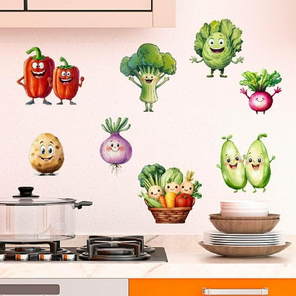 Cartoon Vegetables Wall Decor Food Wall Sticker Kitchen Art Murals Stickers Restaurant Decor Peel and Stick Adhesive Sticker for Kitchen Restaurant Dining Room Nursery Decoration