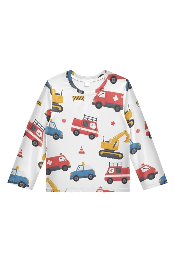 Cartoon Vehicles Boys' Rash Guard Shirts UPF 50 Plus Sun Protection Short Sleeve Swim Tees 5-6T
