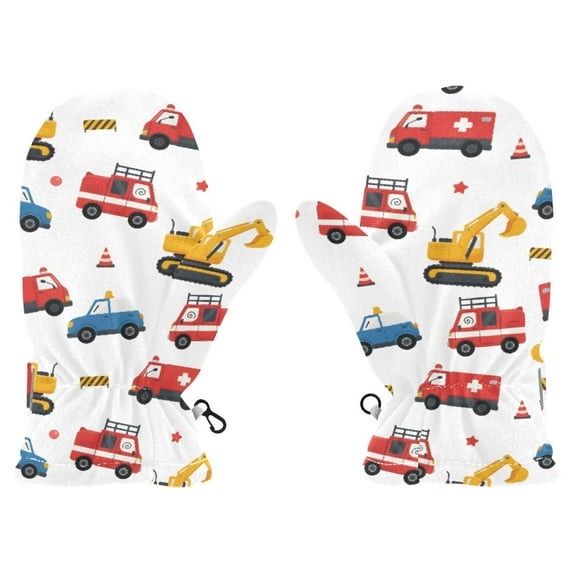 Cartoon Vehicles Cold Weather Mittens Cozy Gloves with Adjustable Fit Perfect for Outdoor Fun