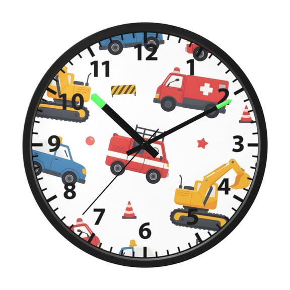 Cartoon Vehicles Wall Clock 12 Inch Voice Activated Night Light Silent Non Ticking