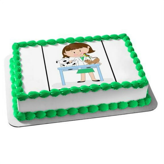 Cartoon Veterinarian Cat Dog Bird Edible Cake Topper Image