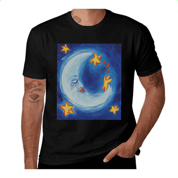 Cartoon Vibrant Star Dance-Moon-Royal Blue-Vermilion-Yellow Casual Streetwea Everyday Tshirt Comfortable Wear tee shirt