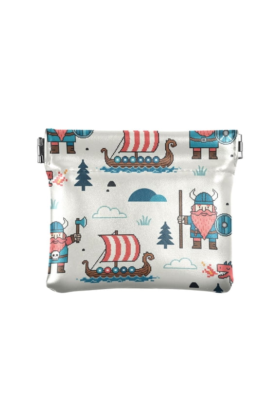 Cartoon Vikings and Dragon Wallet Small PU Leather Change Pouch Wallet for Women