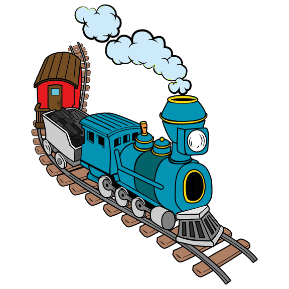 Cartoon Vintage Coal Train with Visible Smoke on a Railway Track Vinyl Wall Decal - Toy Train Design with Blue and Red Colors for Kid's Bedroom Wall Decoration - 20" x 24"