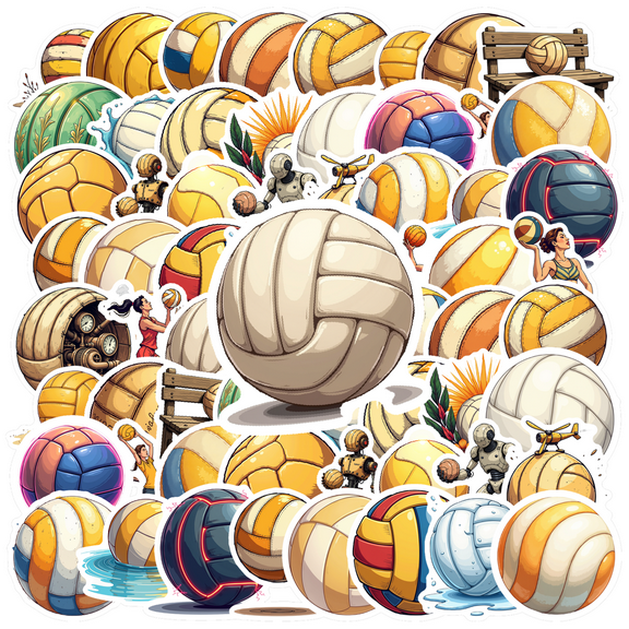 Cartoon Volleyball Theme Stickers, Waterproof Volleyball Theme Sticker for Water Bottle Laptop Phone Cases Planner Skateboard Luggage Helmet Party Favor Decor, Ideal for Adults Teens Teacher Rewards
