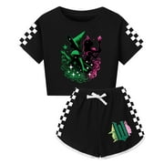 LQBNZQZ Cartoon WICKED Prints 2pcs Girls Short Sleeve T-shirt and Shorts Athletic Outfit Sets Clothing Movie Gifts