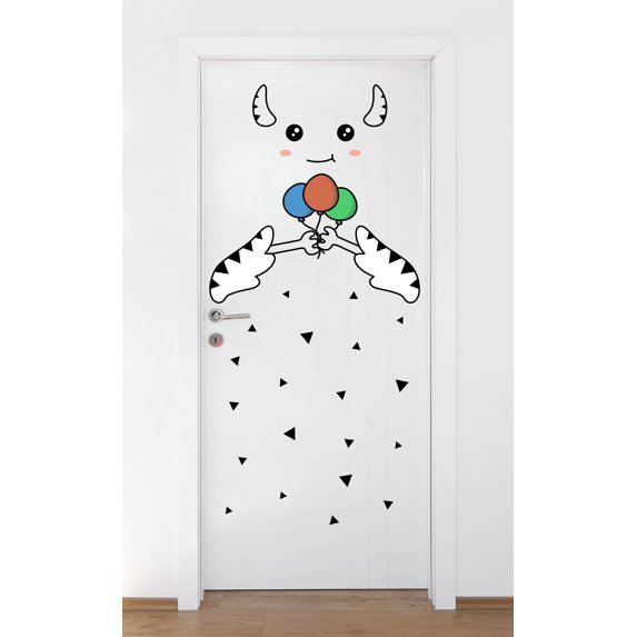 Hoonar Room Sticker Cartoon Wall Decal Funny Horned Cartoon Holding Colourful Balloons ...