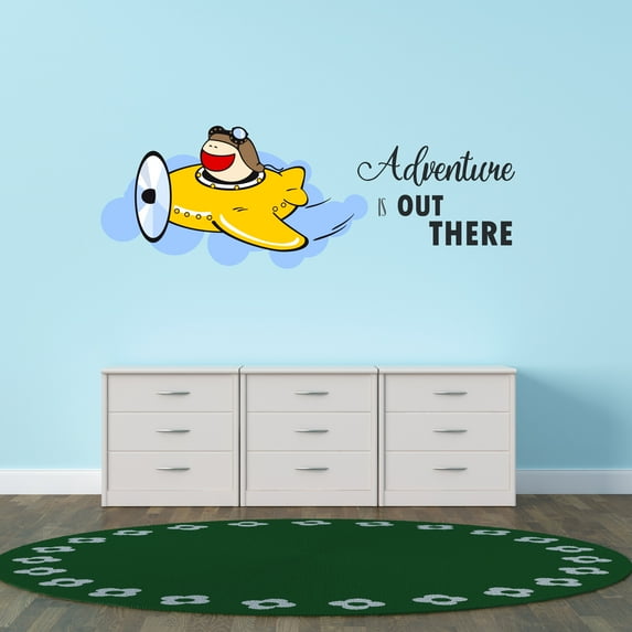 Cartoon Wall Decals for Boy's Bedroom - Kid Learning how to Fly an Airplane Wall Sticker Decal With Easy Installation Instructions Kid's Bedroom Decal Wall Sticker - Size: 40 In x 12 In
