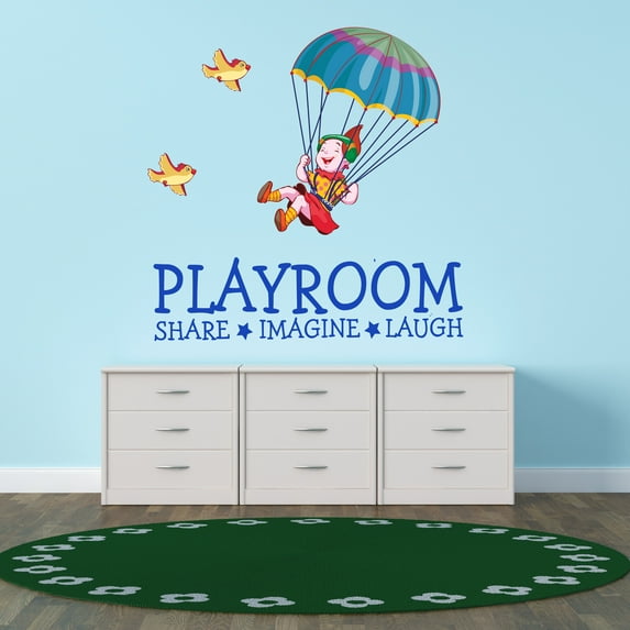 Cartoon Wall Decals for Boy's Bedroom - Little Girl Flying with Parachute Wall Sticker Decal With Easy Installation Instructions Kid's Bedroom Decal Wall Sticker - Size: 30 In x 30 In