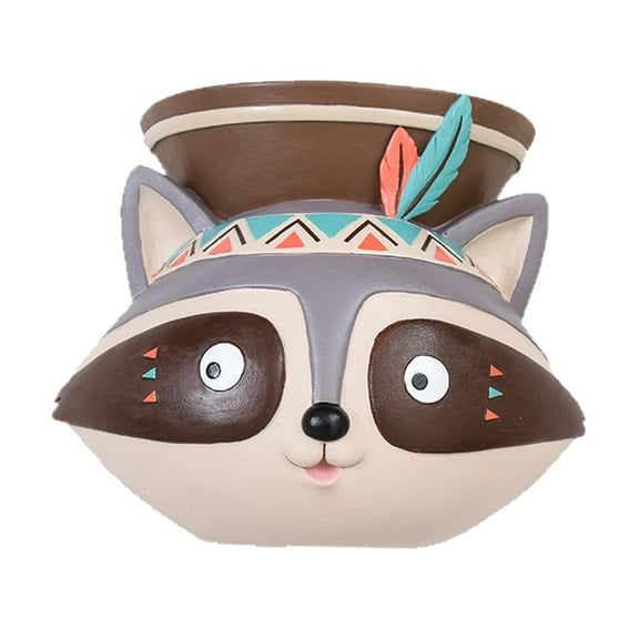 Cartoon Wall Planter Hanging Pot Resin Scuplture Vase Decoration Raccoon