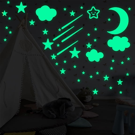 Cartoon Wall Stickers Glow in the Dark Moon Stars and Clouds Design Decals