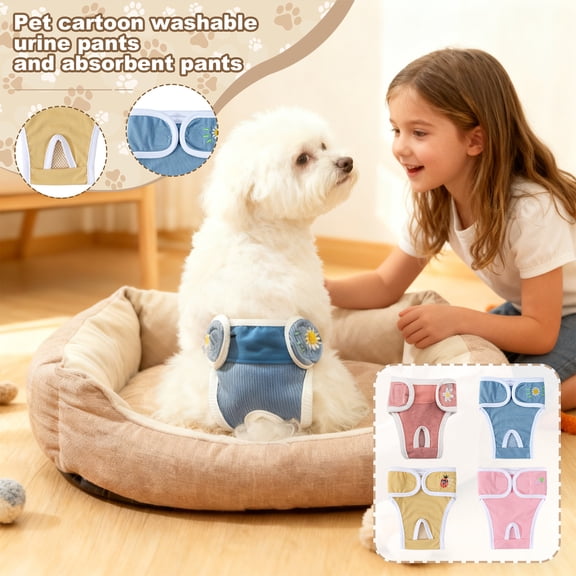Cartoon Washable Dog Diaper for Female Dogs, Polite -Harassment Pull-Up Diaper for Male Dogs, Pet Menstrual Diaper SPink