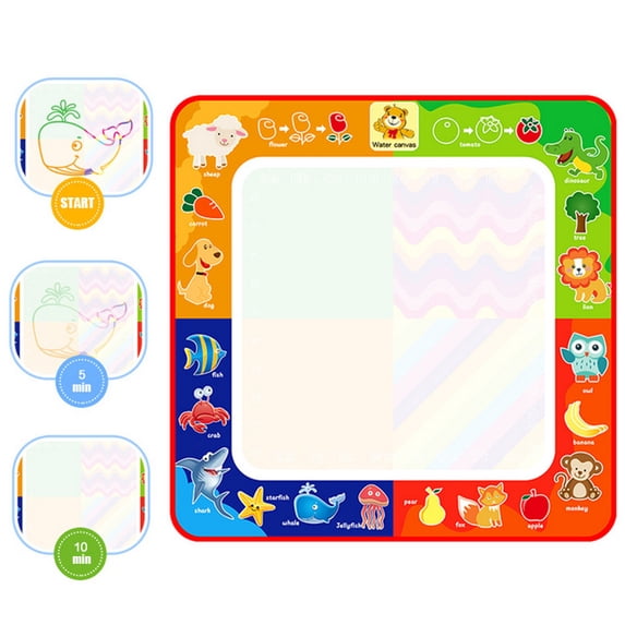 Cartoon Water Doodle Mat 11x11-Inch Canvas Board with 1 Magic Aqua Brush Mess-Free Educational Painting Pad Early Learning Drawing Tool Outfit