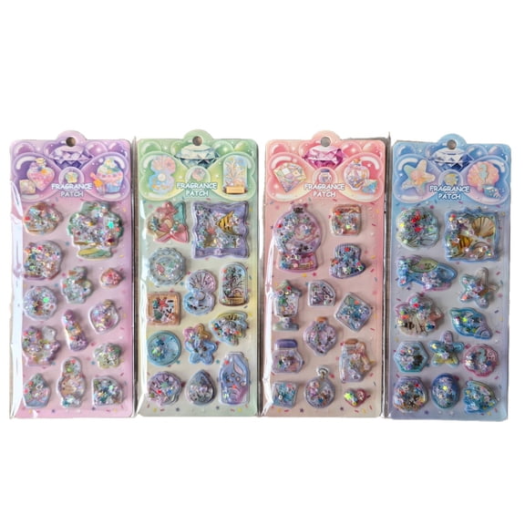 Cartoon Water Filled PVC Sticker Glittering Sequins Drift Sand Sticker For Kids Rewarding Notebook Journal Phone Cover