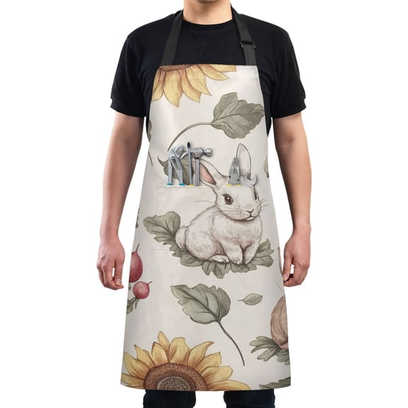 Cartoon Watercolor Rabbits Chef Kitchen Apron with Pockets for Women Waterproof Aprons for Cooking Baking